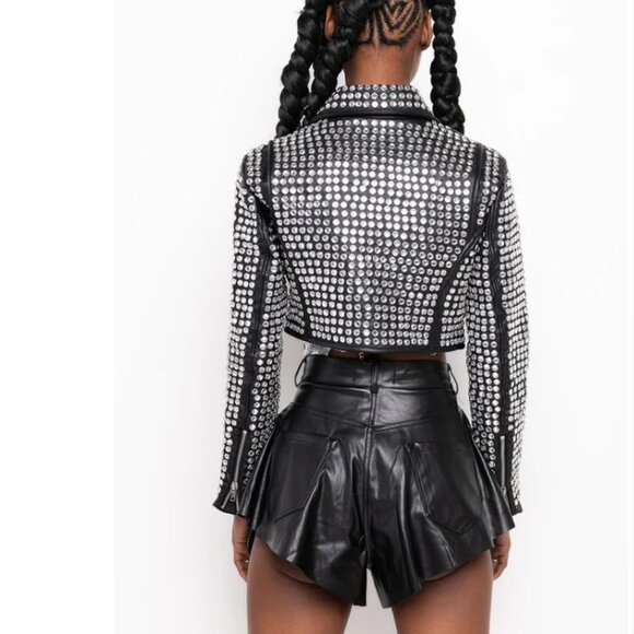 Callie Lives Xena 3006 Black AZALEA WANG 3000 Rhinestone Studded Moto Jacket ML - Picture 7 of 14